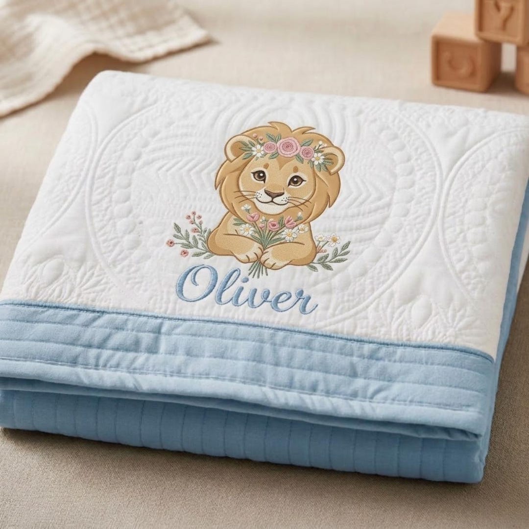 Personalized Lion Baby Blanket, Custom Embroidered Baby Name Blanket ...