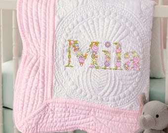 Personalized Baby Blanket with Name, Embroidered Floral Blanket, Newborn Blanket, Baby Shower Gift, First Birthday Gift, Nursery Keepsake