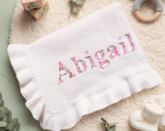 Personalized Baby Name Blanket, Embroidered Boho Baby Blanket, Floral Baby Blanket, Baby Shower Gift, Baby Birthday Gift, Newborn Gift