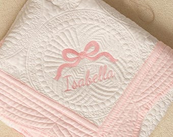 Personalized Baby Blanket with Name, Embroidered Monogram Baby Blanket, Cotton Baby Quilt Blanket,Baby Shower Gift,Keepsake Heirloom Quilt