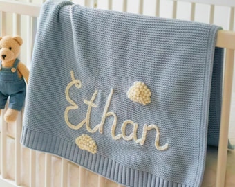 Personalized Hand-Embroidered Baby Blanket, Baby Name Blanket, Cotton Baby Blanket, Baby Shower Gift, Baby Birthday Gift, Nursery Keepsake
