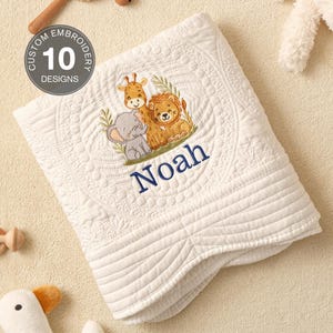 Coperta per neonati personalizzata, coperta per neonati con leone ricamato, coperta per neonati in cotone safari, regalo per baby shower, trapunta ricordo di famiglia, regalo per neonati