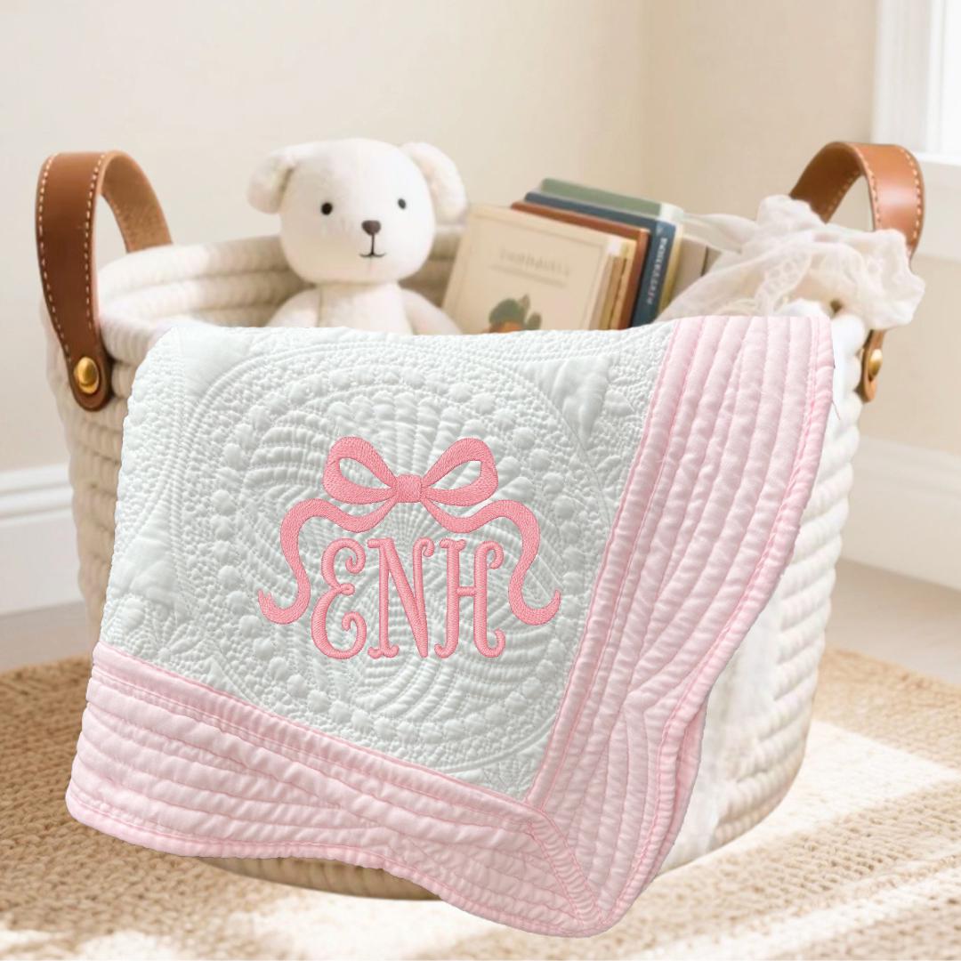 Custom Embroidered Baby Quilt Blanket, Cotton Baby Name Blanket, Personalized Monogram Quilt, Baby Shower Gift, Keepsake Heirloom Quilt