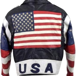 American Flag Biker Jacket: Brando Style Leather Motorcycle Jacket