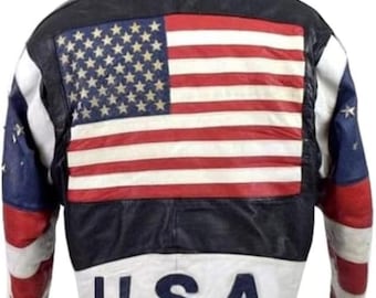 American Flag Biker Jacket: Brando Style Leather Motorcycle Jacket