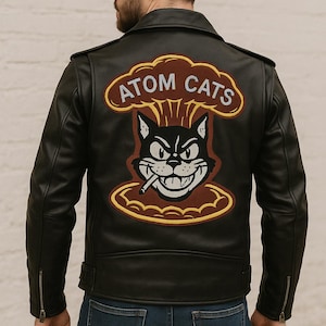 Atom Cats Biker Jacket Men's Motorcycle Black Leather Coat | Fallout 4 Inspired | Real or Faux Leather Available