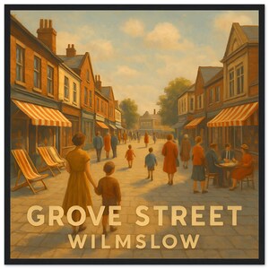 Pôster emoldurado da charmosa Grove Street - Cena de outono de Wilmslow - Decoração aconchegante de cidade britânica - Pronto para pendurar