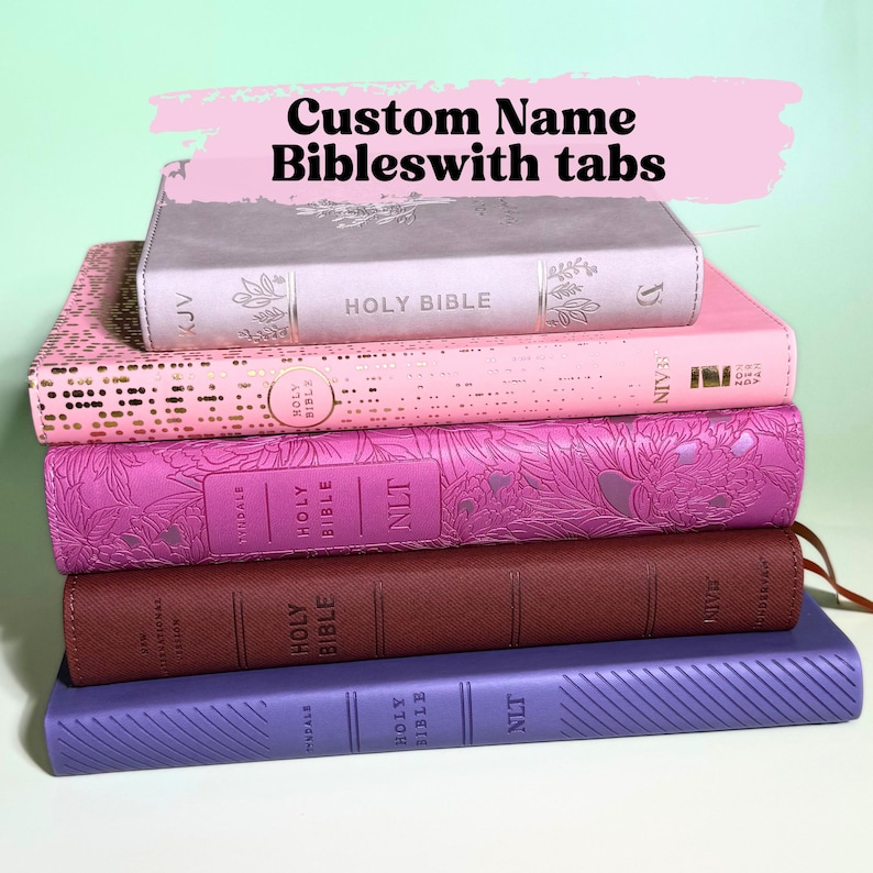 Handcrafted Custom NLT Bible with tabs resting beside dried flowers and coffee mug personalized gifts perfect as christian gift idea for graduation graduation gift for high school graduate and faith inspired gift for wife who loves scripture study and quiet time