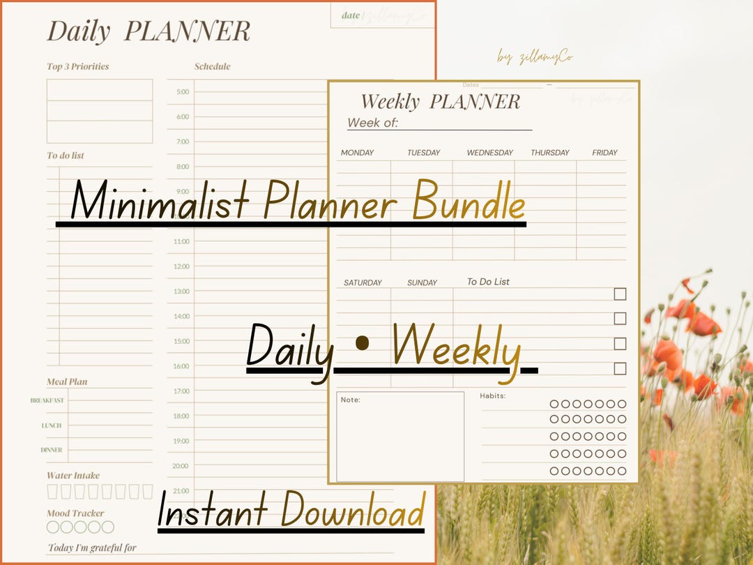 Undated Printable Planner Bundle | Minimalist Daily Weekly PDF - Etsy