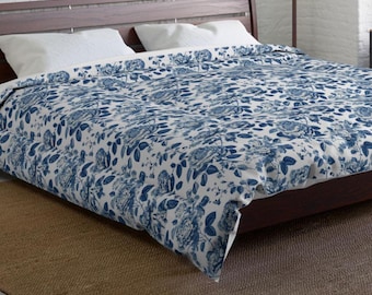 Edredón floral azul – Ropa de cama de microfibra suave – Regalo romántico de estilo cottagecore