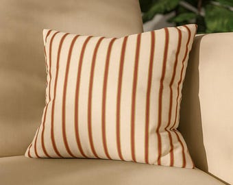Striped Faux Suede Throw Pillow Cover, Beige, Red & Gold Home Decor