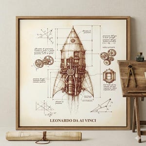 Leonardo da Vinci  Sketch, Vintage Engineering Drawing, Steampunk Wall Art, Mechanical Flying Machine Print