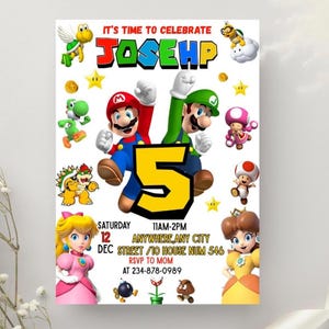 Edytowalny projekt zaproszenia Mario Bros, zaproszenie urodzinowe Super Mario, szablony zaproszeń Super Brothers Boy, wyjątkowe zaproszenie