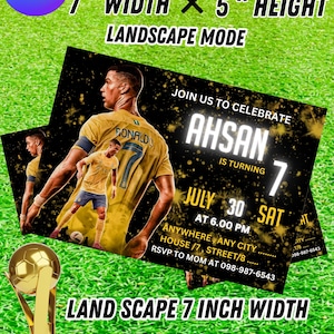 Faire-part d'anniversaire Ronaldo, CR7, Invitation Ronaldo modifiable, modèle de toile, invitation d'anniversaire de football, Invitation d'anniversaire de football