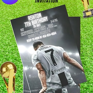 Invitation d'anniversaire de Ronaldo | Carte d'anniversaire personnalisable Football fabriquée sur commande | Invitation CR7 | Digital CR7 Ronaldo Party, Invitation football