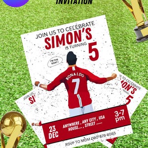 Invitation d'anniversaire Ronaldo, modèle d'anniversaire modifiable, invitation d'anniversaire imprimable, carte d'anniversaire de football, invitation d'anniversaire CR7