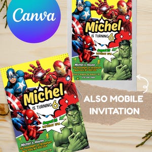 Super Hero's Einladungskarte Design - Bearbeitbare digitale Vorlage - Sofortiger Download - Kindergeburtstagsfeier, Avengers-Geburtstagsfeier bearbeitbar