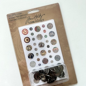 Tim Holtz idea-ology, custom fasteners, embellishments, vintage embellishments, rusty, steampunk, scrapbooking, split pins, assemblage