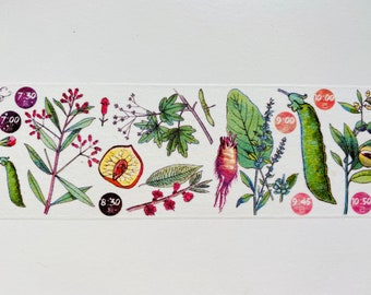 Wide Washi tape, flower washi tape, nature washi tape, plant washi tape, mixed media, card making, bullet journal, planner, vintage