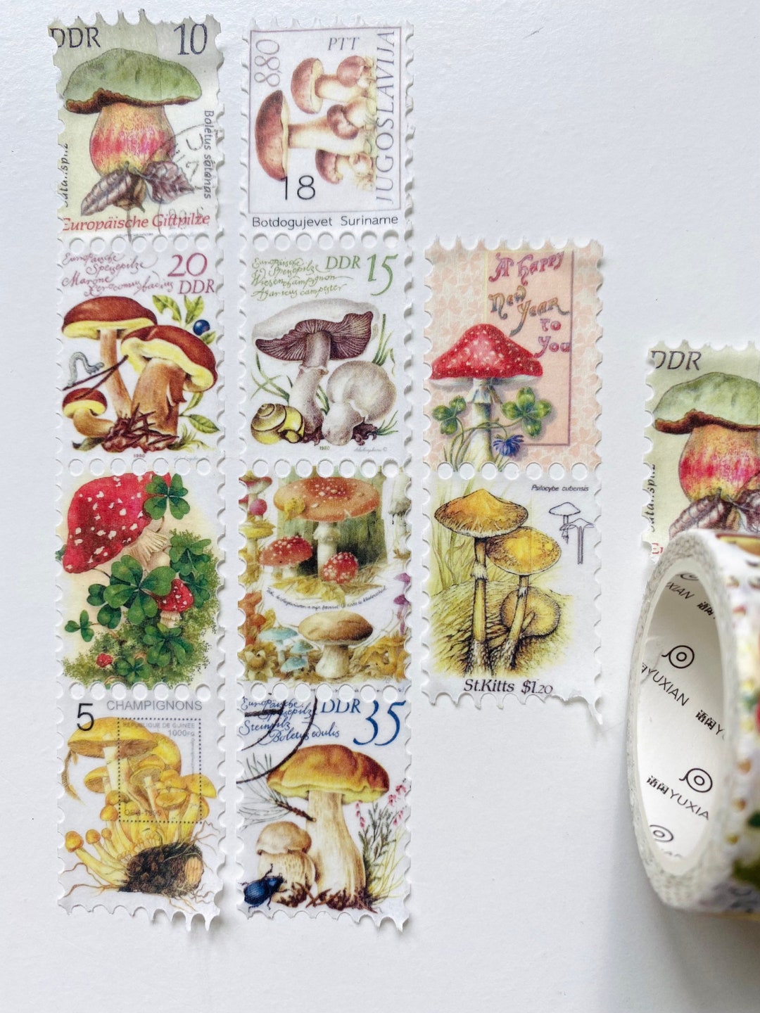 Mushroom Postage Stamps Washi Tape, Decorative Stamps, Faux Postage
