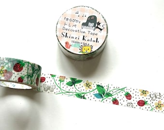 Shinzi Katoh Washi tape, strawberry garden, silver metallic Washi tape, Japanese Washi tape, planner stickers,