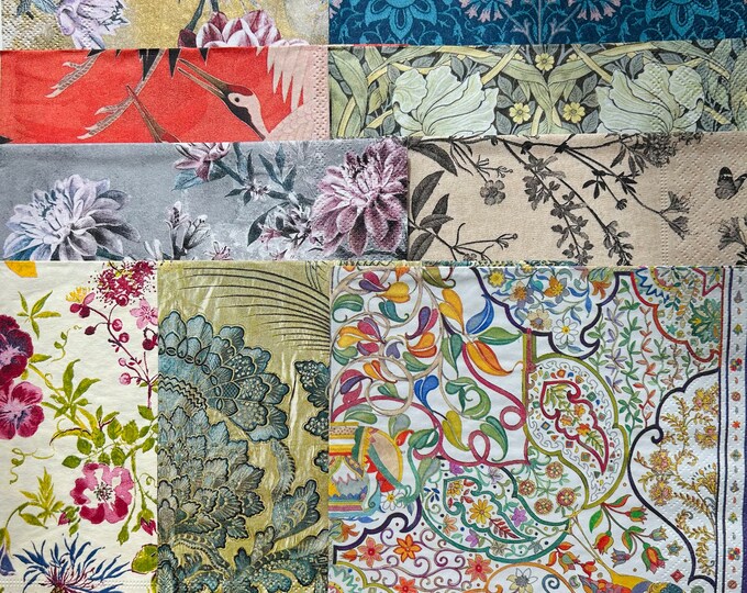 Patterned Napkins 9 Vintage Napkins, Patterned Napkins, Flowers Napkins, Pretty ...