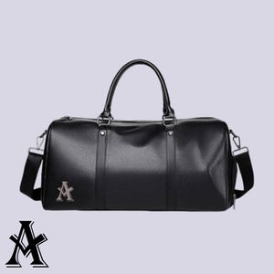 Personalized Leather Travel Duffle Bag – Custom Black Weekender Bag for Men, Gifts for Him, Handmade Carryon, Stylish Overnight Bag