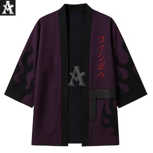 Unisex Kimino Robe -Inspired Moon Breathing Kimono Jacket – Japanese Streetwear Haori with Multi-Eye Pattern Design, Demon Slayer Style Robe
