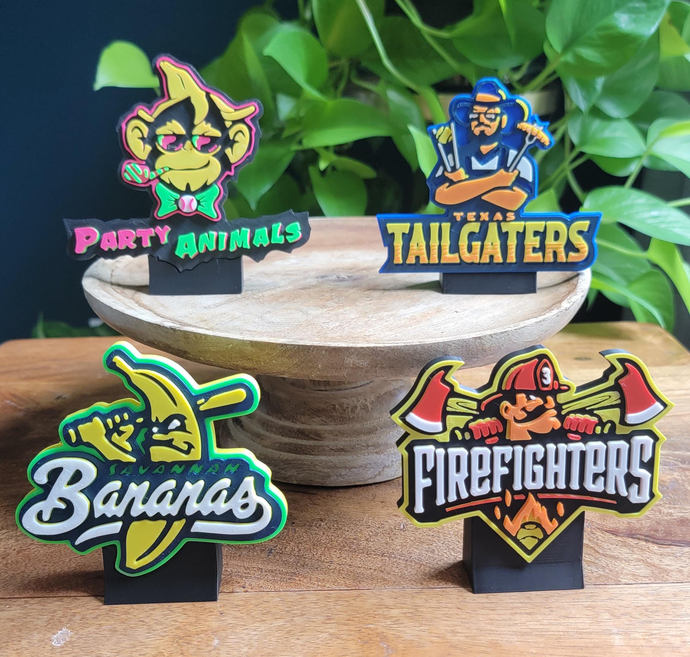 MINI Savannah Bananas, Party Animals, Firefighters and Tailgaters 3D Printed Desktop Display Medallion 4 Piece Set