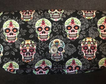 Dia de los muertos  colorful skull bling button closure clutch handbag