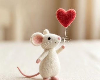 Ratón de fieltro hecho a mano, figura de animal de lana hecha a mano, linda miniatura para decoración de escritorio, regalo de cumpleaños único, pequeña mascota caprichosa