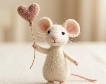 Topolino in feltro fatto a mano, scultura di animale in feltro personalizzabile, regalo di compleanno, simpatico ornamento a forma di animale, regalo unico per la festa della mamma.