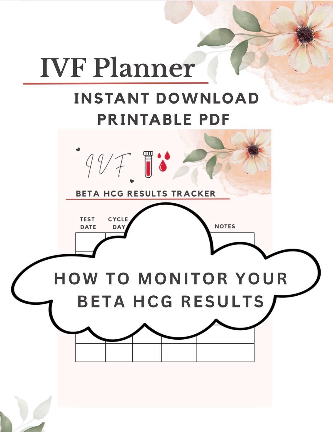 IVF Beta Hcg Tracker Printable | Fertility Blood Test Log | Beta ...