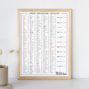 A2 London Underground Checklist Poster | 272 Stations | Train Lover Gift | Trainspotters | British Travel Poster | Tube Challenge Art | TFL