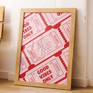 Póster "Solo buenas vibras" / Arte mural femenino / Decoración rosa / Póster "Aura rosa" / Regalos para niñas / Impresión "Lugar feliz" / Impresión rosa y roja