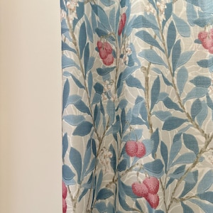 Litchi Fruit Curtain, Botanical Print Drapes, Blue Leaf Window Treatment, Vintage Floral Linen Curtains, Custom Size Farmhouse Decor