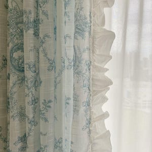 Gordijn met bloemenprint en gegolfde randen Licht en luchtig Perfect voor woonkamer vintage boerderijstijl aanpasbaar aan je raamgrootte