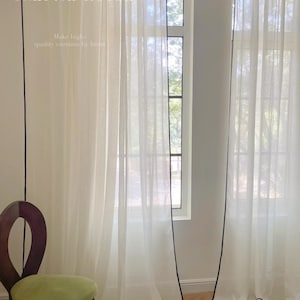 Custom Linen Curtains,12 Color Options,Sheer Drapes with 12 Edge Trim Colors,Made to Measure Window Treatment,DIY Your Own Color Combo