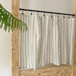 Cortinas de lino puro semitransparentes con filtro de luz, de color café: cortinas de lino a rayas personalizadas para cocina y estilo rústico.