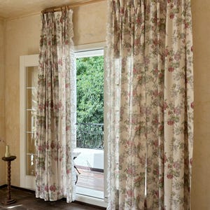 Linnen katoenen gordijn met bloemen | Vintage botanische gordijnen | Romantisch Cottagecore-raamgordijn. Franse landelijke gordijnen