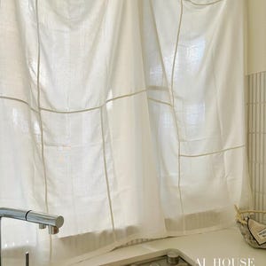 Pure Linen Patchwork Curtain,Custom Size Natural Window Panel,Minimalist Kitchen Café Curtain,Soft Light Filtering Drape