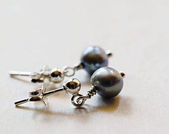 Grey Freshwater Pearl Earrings, Silver Grey Pearl Drop Earrings, Studs Sterling Silver, Anniversary Gift, Pearl Jewelry