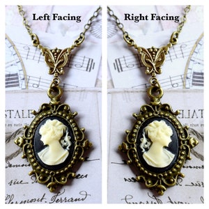 Dainty Woman Cameo Necklace, Victorian Lady Cameo Pendant, Choker, Antique Gold Brass Hypoallergenic Chain, Black Cameo Jewelry image 3