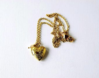 Tiny Gold Heart Locket Necklace & Freshwater Pearl