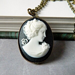 Cameo Necklace Peach Violet Purple Black Downton Abbey Jewelry 5 - Black Cameo