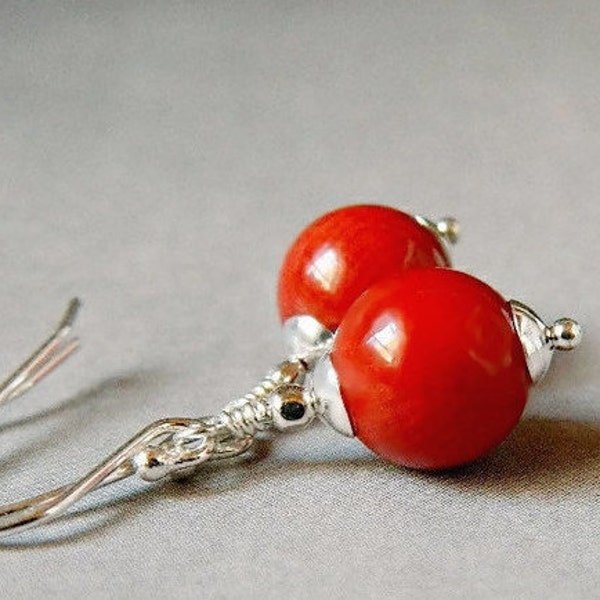 Genuinely Coral Earrings, 925 Sterling Silver Caps, Bold Red Glamour Statement, High Quality Handmade Jewelry