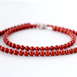 Choker Red Coral Necklace Sterling Silver & Small Beaded Oxblood Coral Choker Red Necklace Natural Coral Jewelry, Gifts for Her