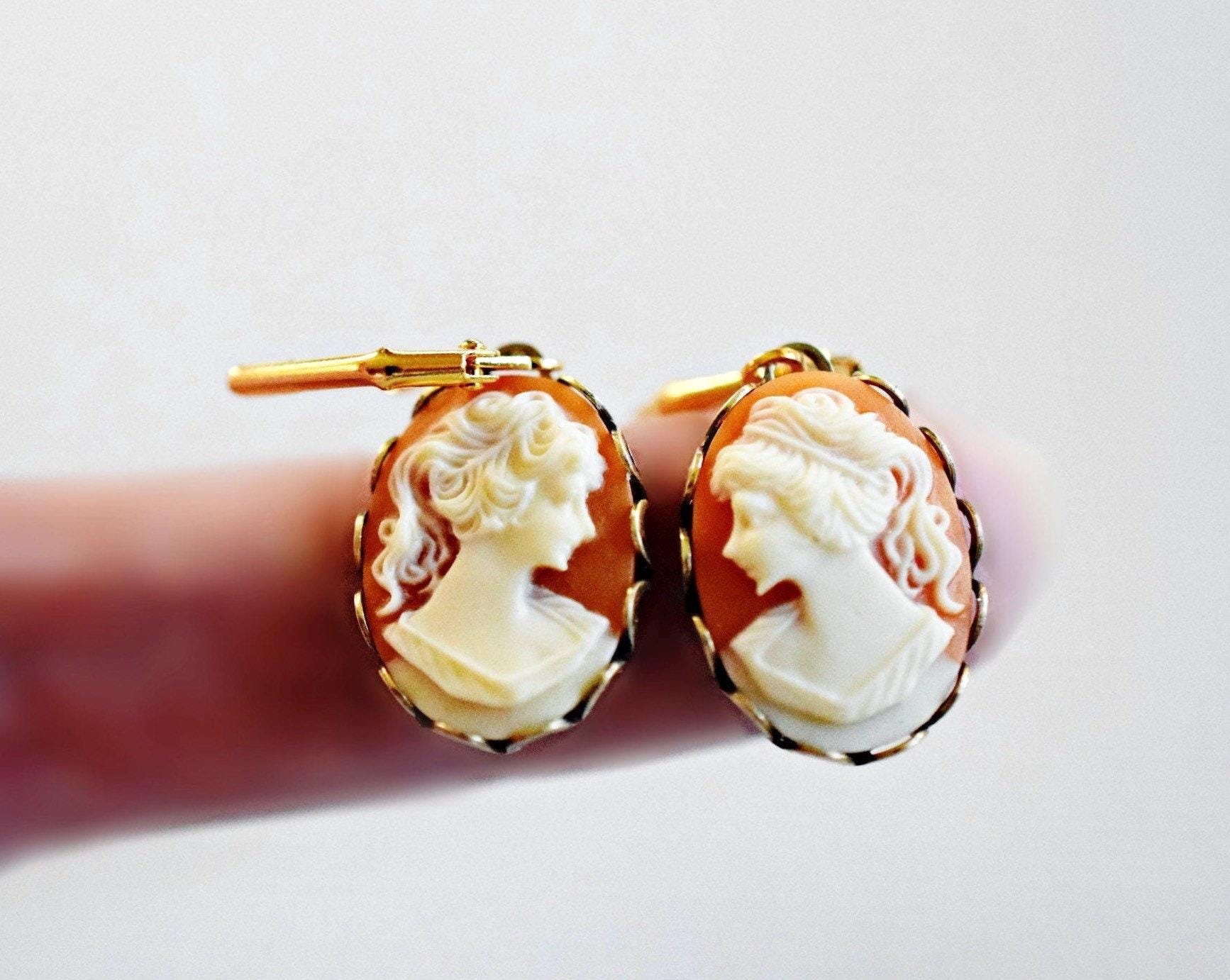 Boucles D'oreilles 14kt Or Camée Cornaline Perles - M+M Scognamiglio - Neuf Avec étiquettes