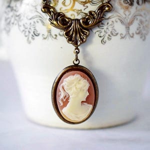 Victorian Carnelian Lady Cameo Necklace Antique Gold Chain, Rococo Style Cameo Pendant, Handmade Personalized Jewelry