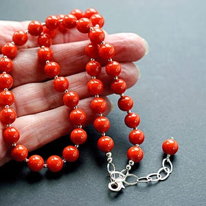 Persimmon Coral Necklace & Earrings, Sterling Silver Gemstone Jewelry Set Gift